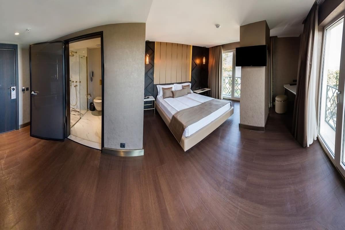 deluxe double room | bathroom | shower, free toiletries, hair dryer, slippers