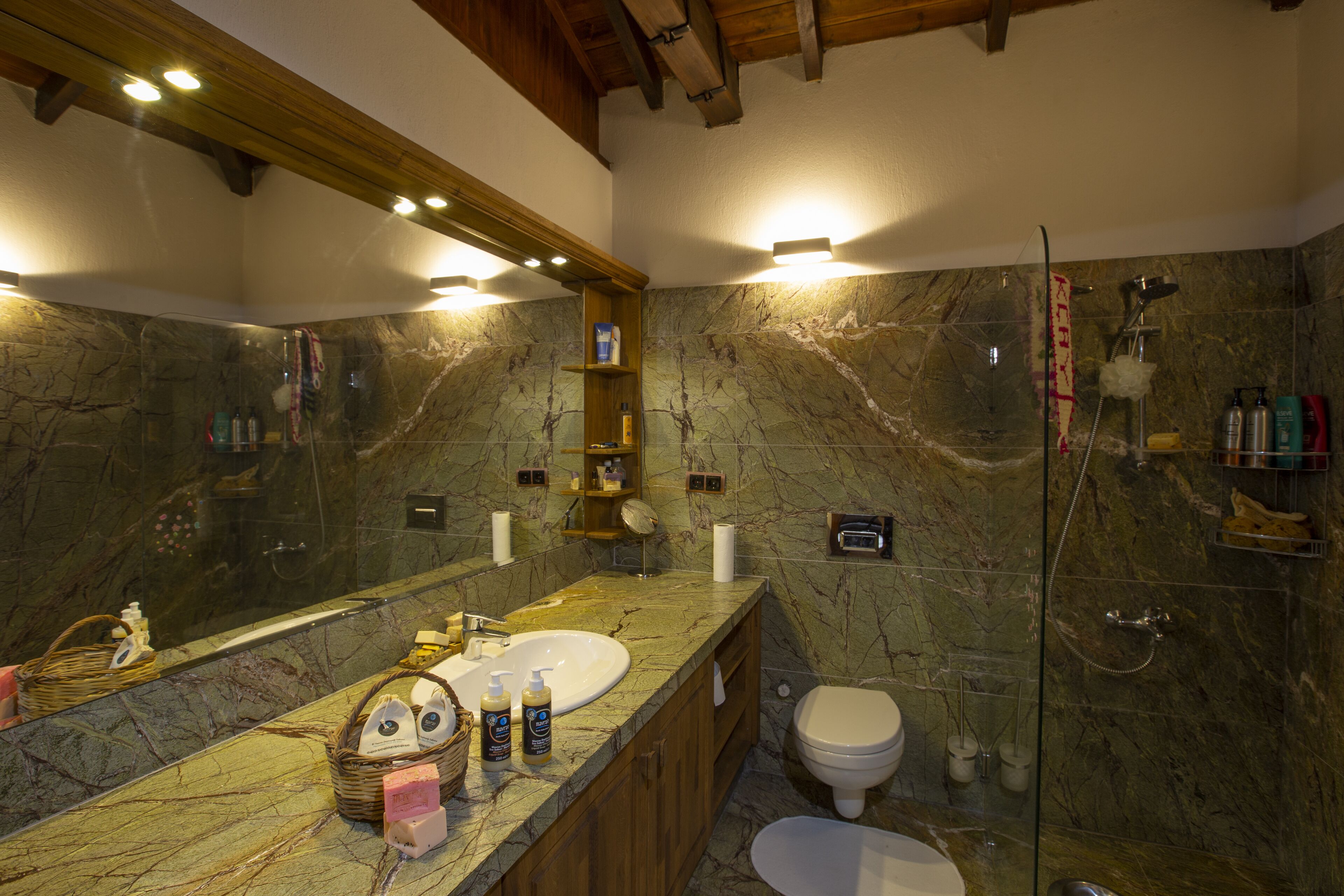 royal chalet | bathroom | shower, free toiletries, hair dryer, bathrobes