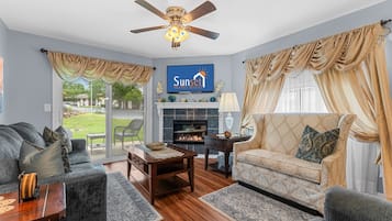 Condo, 2 Bedrooms | Living area | Smart TV, fireplace