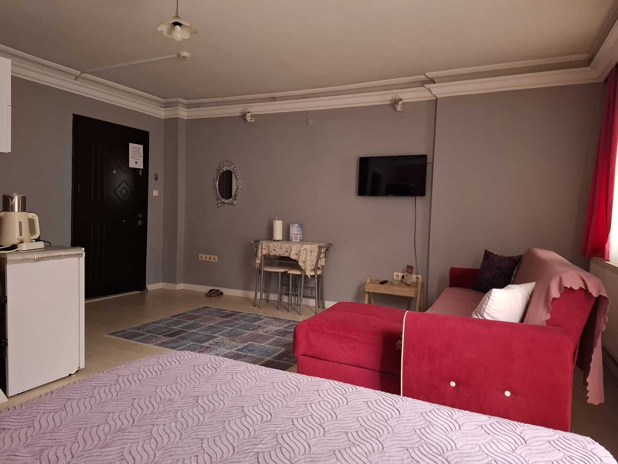 舒适客房, 1 张大床和 1 张沙发床 | 起居区 | 50-英寸智能电视（配备卫星频道）