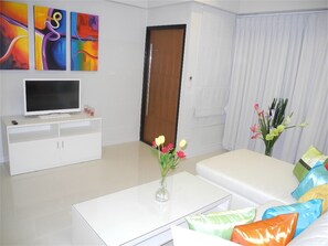 Apartment | Living area | Flat-screen TV, DVD player - Kata Plaza 1 bedroom Centrical Apartment (Karon)