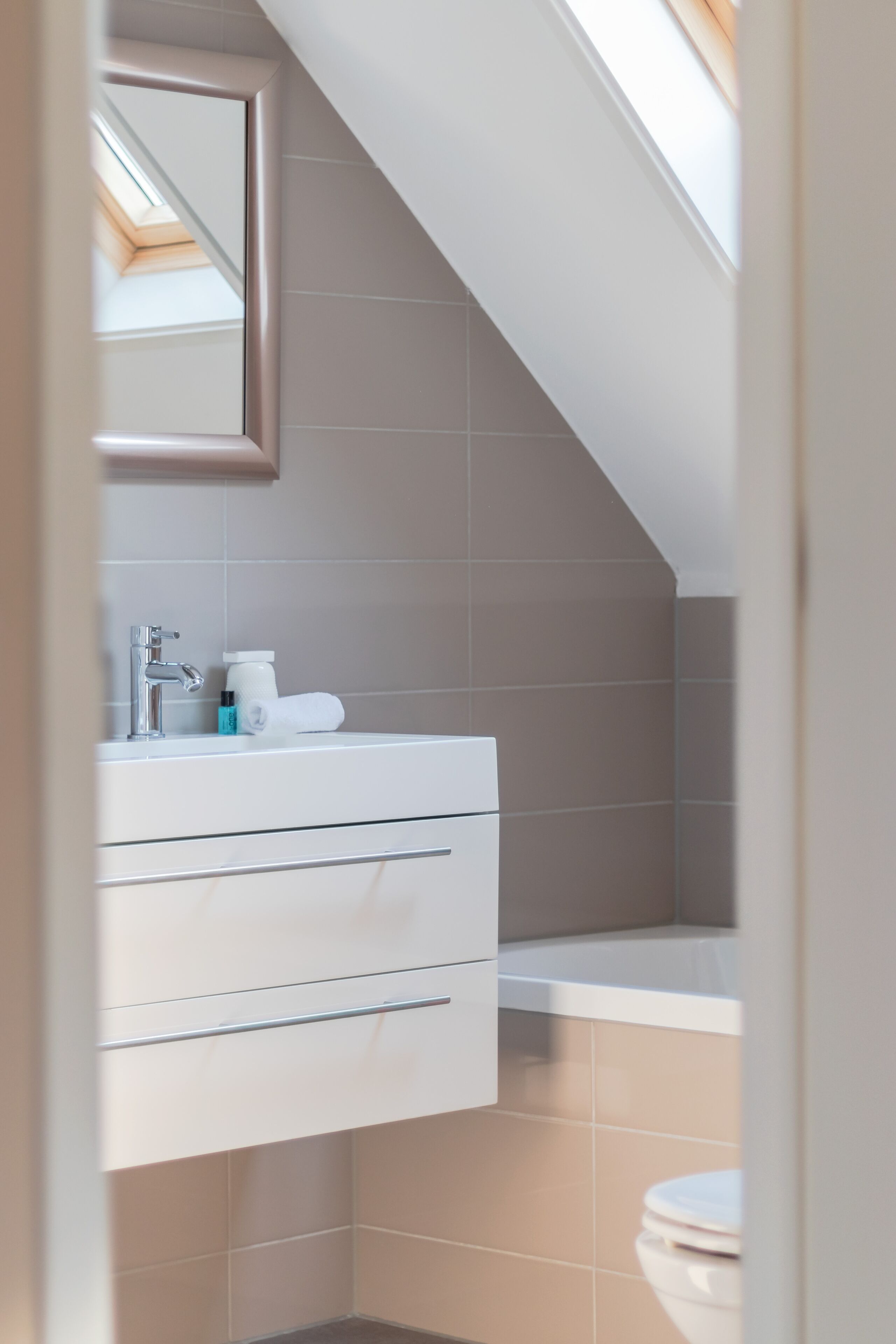 free toiletries, hair dryer, slippers, towels