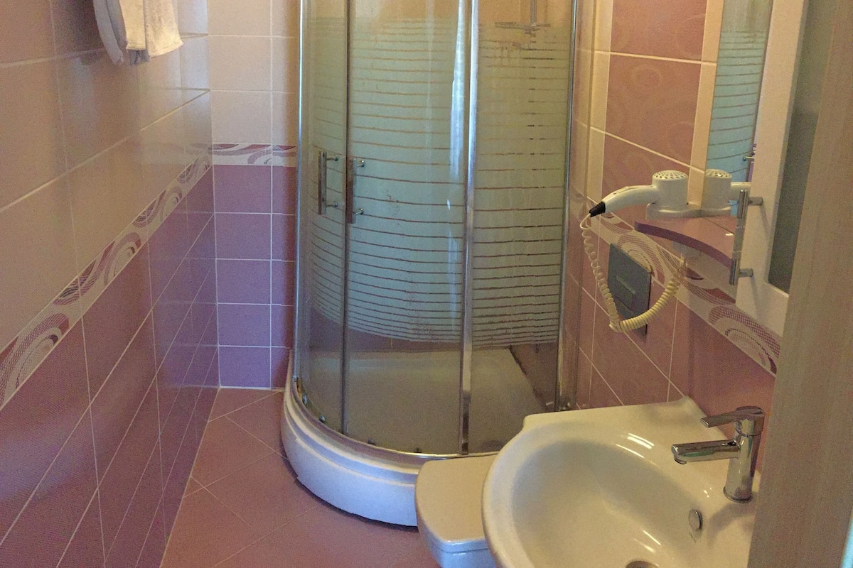 free toiletries, hair dryer, slippers, towels