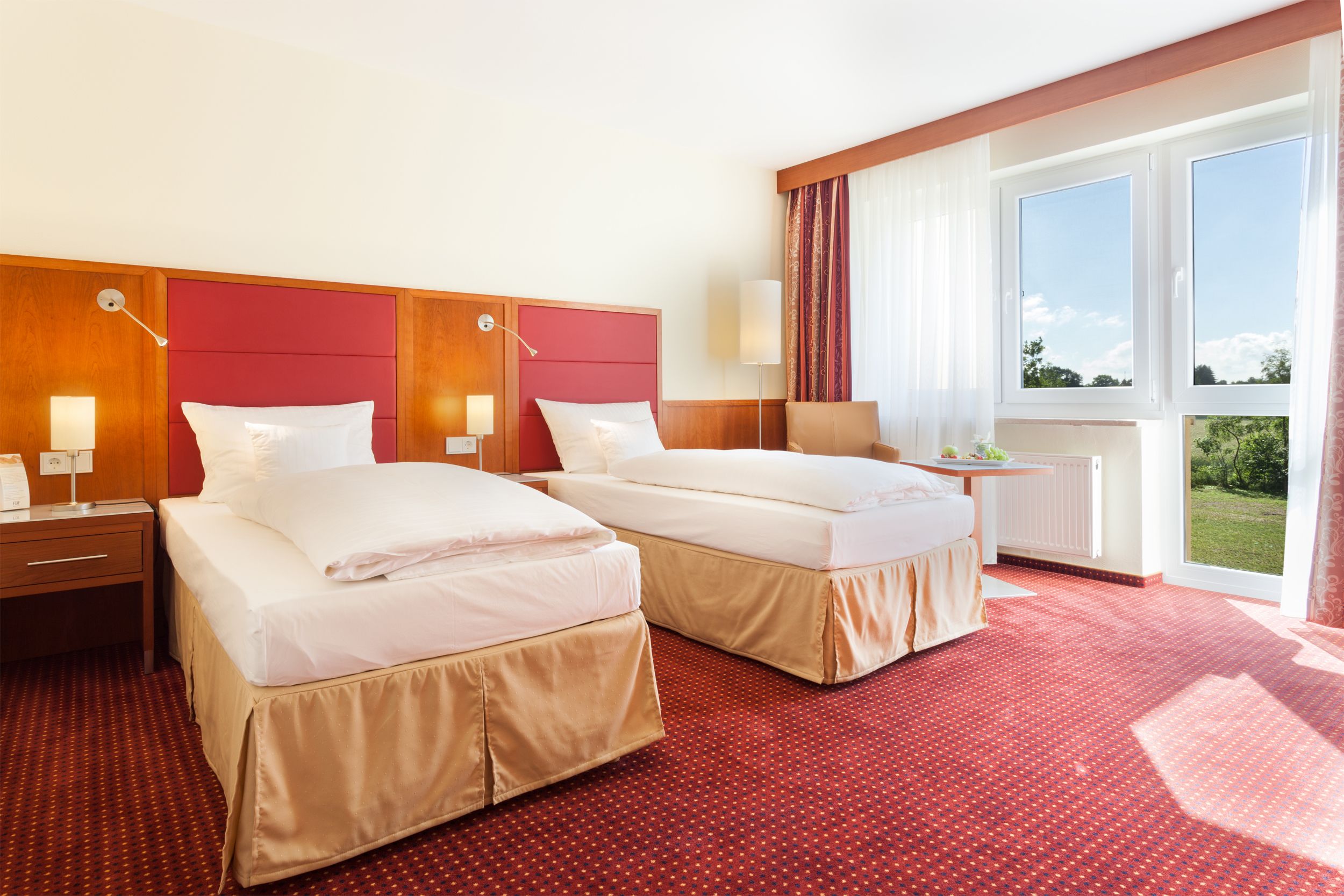 double or twin room | in-room safe, desk, laptop workspace, blackout curtains