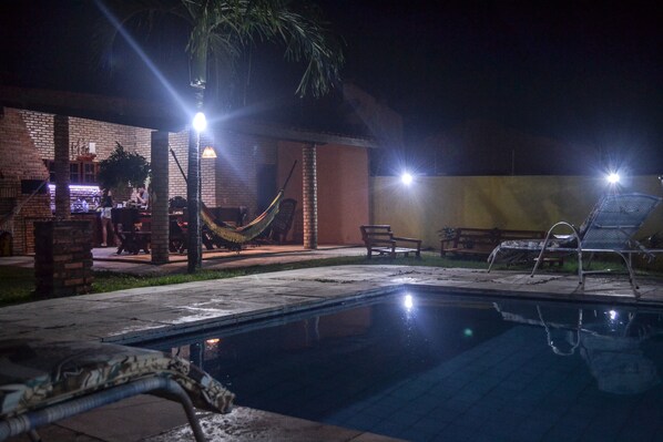 Outdoor pool, pool loungers