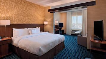 In-room safe, desk, iron/ironing board, cribs (free)