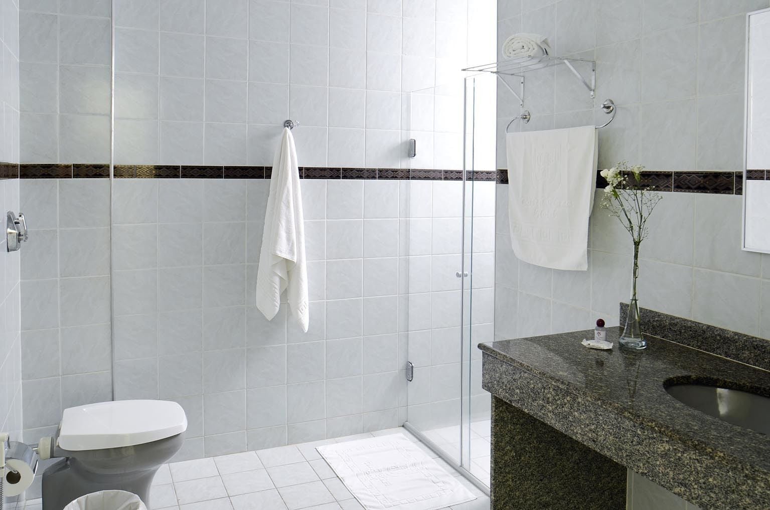 shower, free toiletries, hair dryer, towels