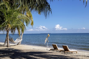 On the beach, white sand, kayaking