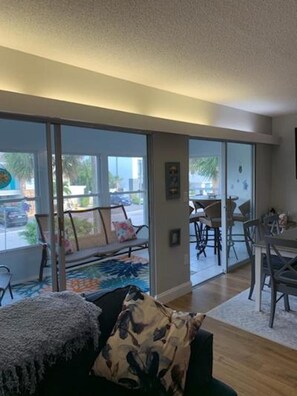 Smart TV, fireplace, DVD player, books