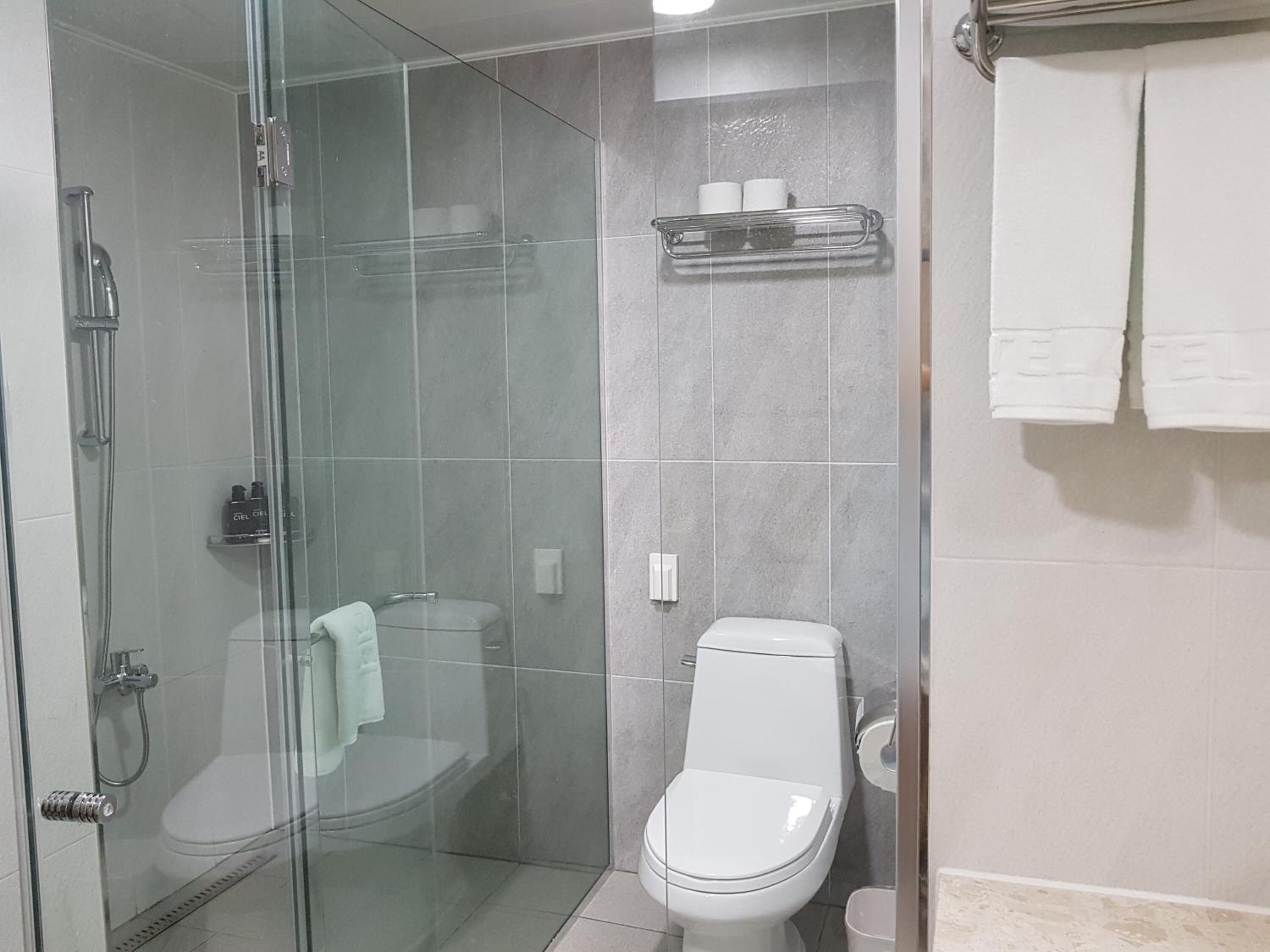 free toiletries, hair dryer, bathrobes, slippers