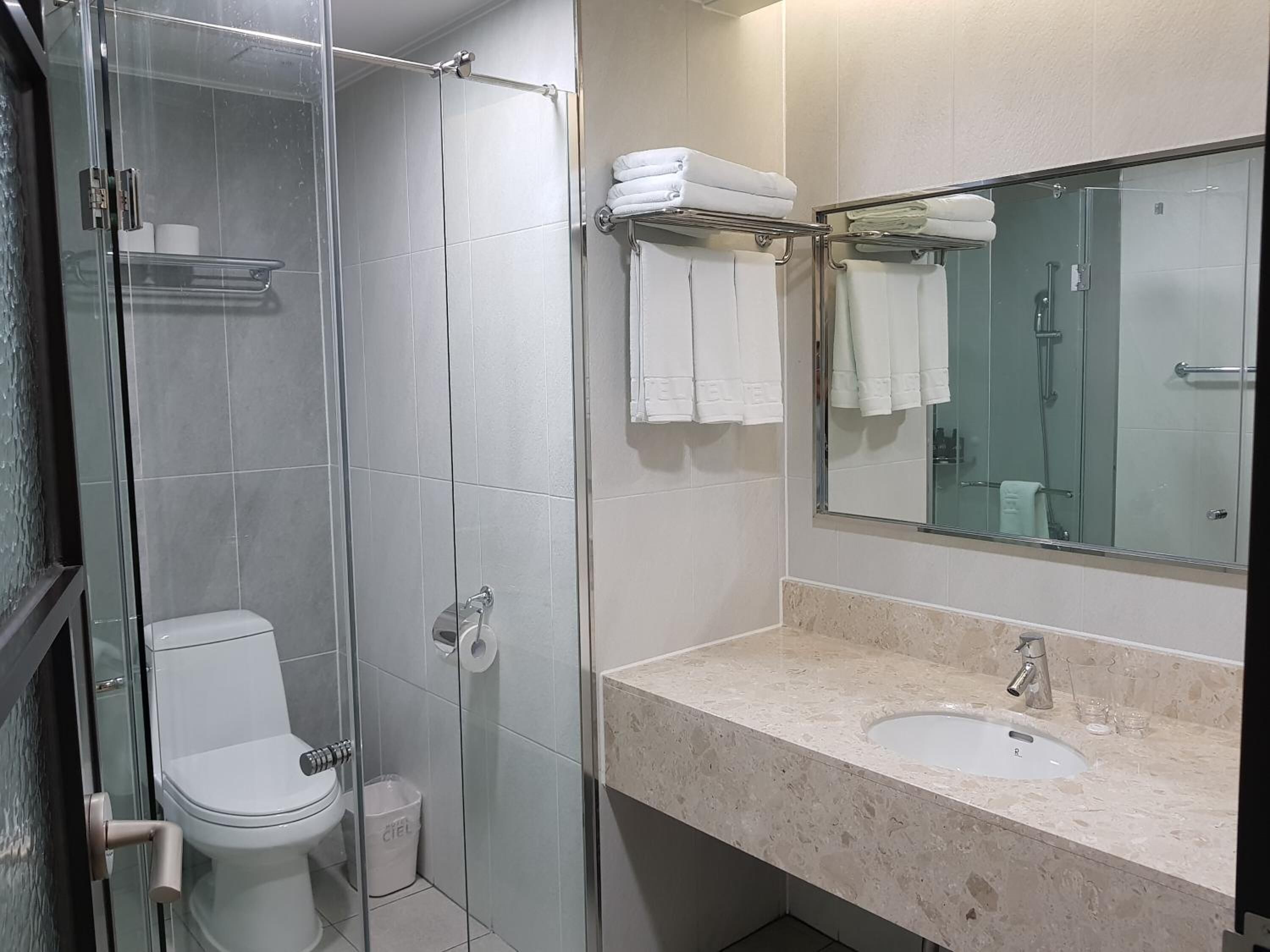 free toiletries, hair dryer, bathrobes, slippers