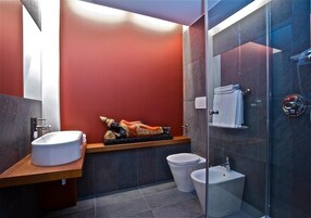 Shower, free toiletries, hair dryer, bidet