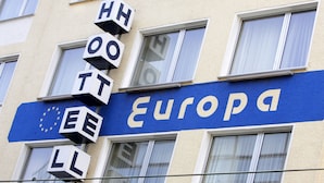 A building facade with the word "Europa" and a European Union flag. - Hotel Europa (Bonn)