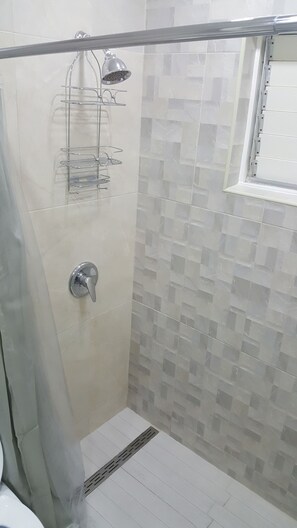Exclusive Apartment, 1 Bedroom, Kitchen, Mountain View | Bathroom shower - The Ravina Corporate Suites (Kingston)