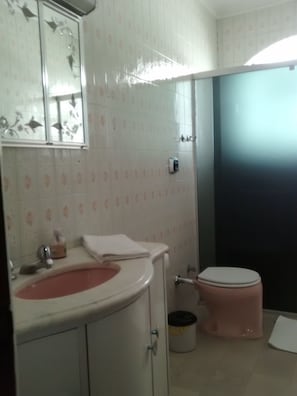 Shower, free toiletries, hair dryer, bidet