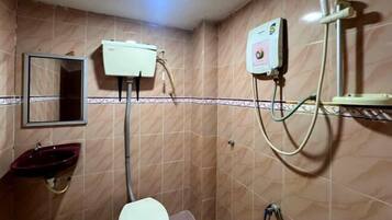 Shower, free toiletries, hair dryer, towels