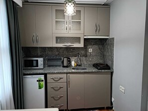 Standard Double or Twin Room, Balcony, City View | Private kitchen | Fridge, microwave