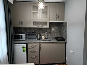 Standard Double or Twin Room, Balcony, City View | Private kitchen | Fridge, microwave