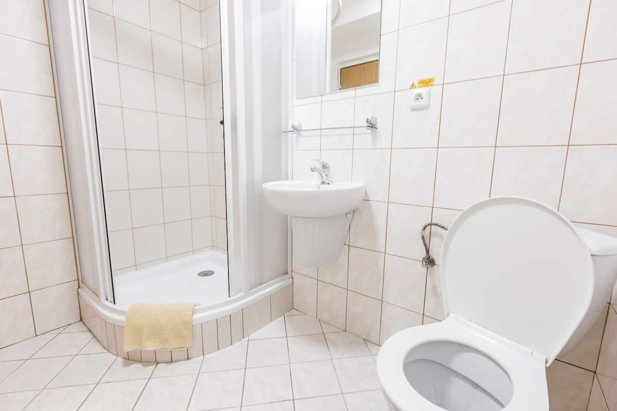 double or twin room (with extra bed, room 8) | bathroom | free toiletries, hair dryer, towels