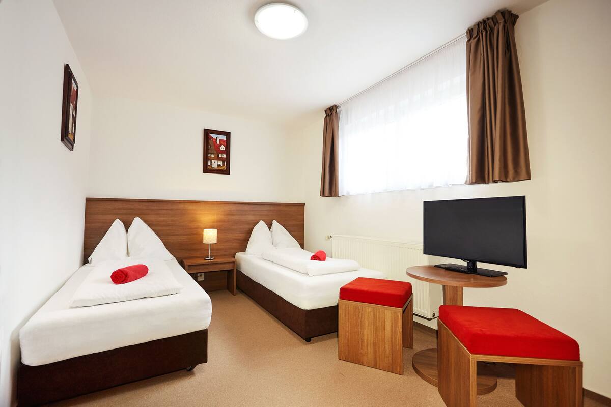 Desk, free WiFi, bed sheets