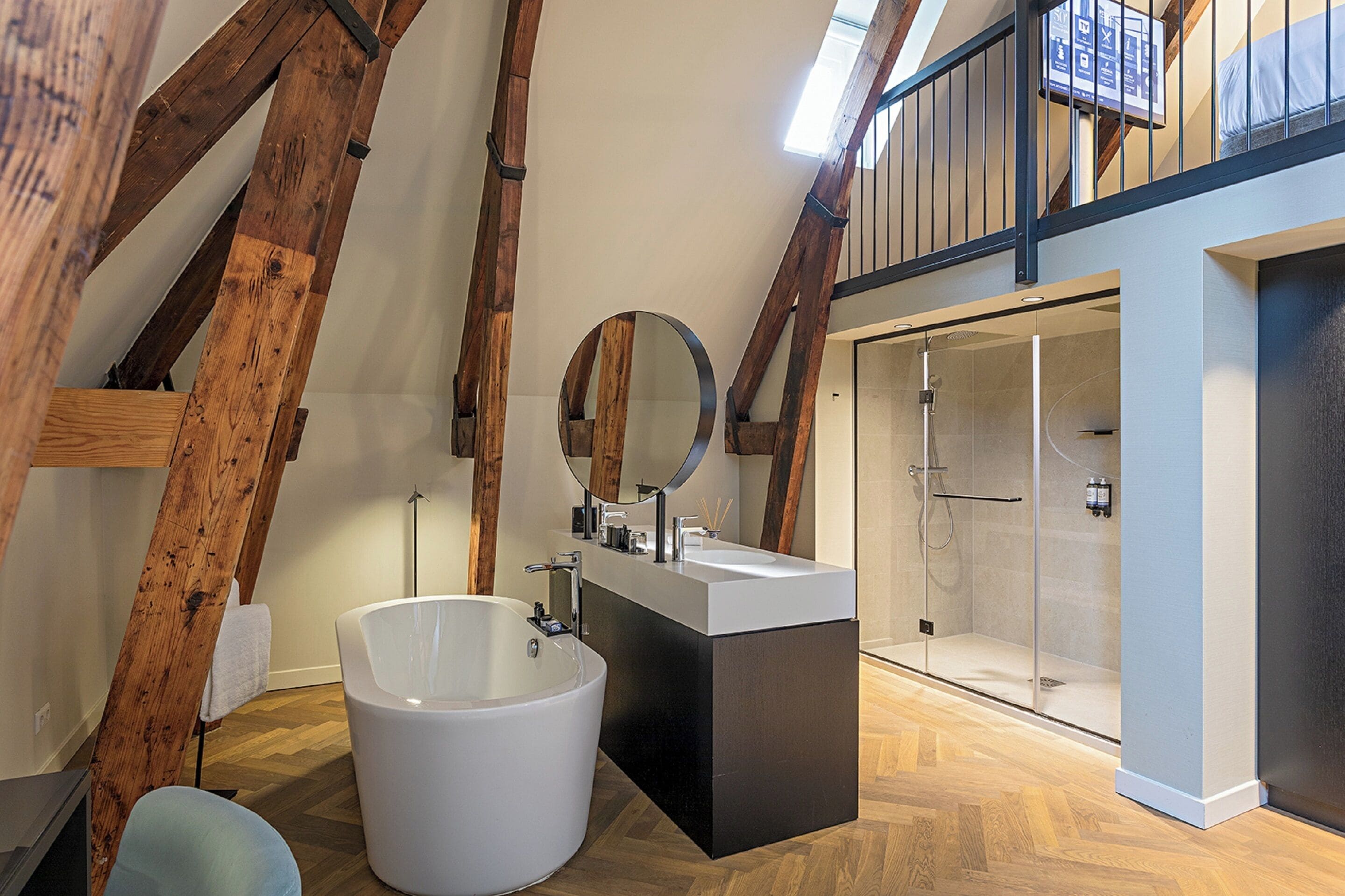 superior suite, 1 king bed | bathroom | shower, designer toiletries, hair dryer, slippers