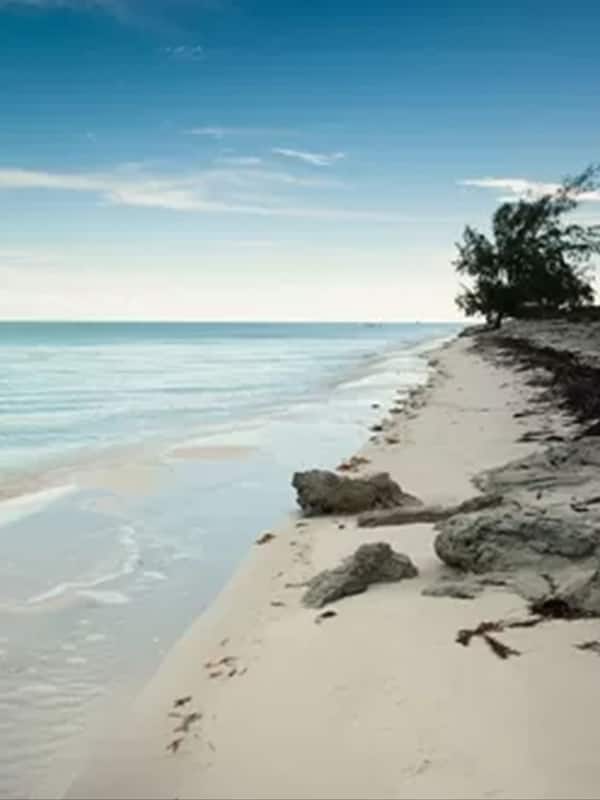 On the beach, white sand
