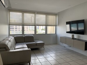 Flatskjerm-TV, DVD-spiller og stereoanlegg