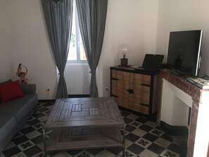 TV connectée, cheminée, lecteur de DVD