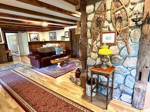 TV connectée, cheminée, livres