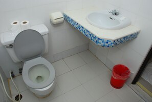 Ducha, artículos de tocador gratuitos, pantuflas, toallas