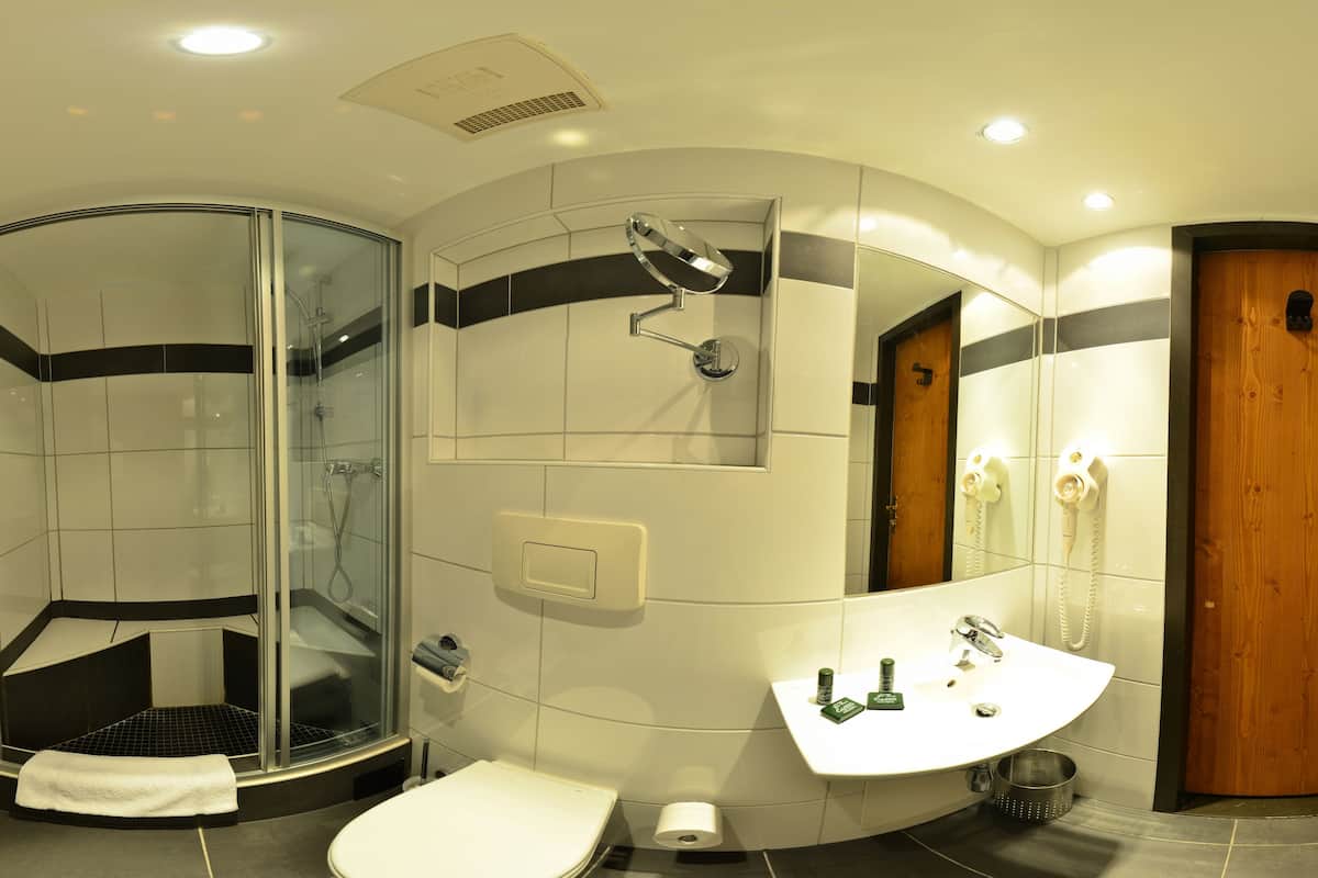 standard double room | bathroom | shower, free toiletries, hair dryer