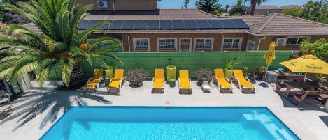 Outdoor pool, sun loungers