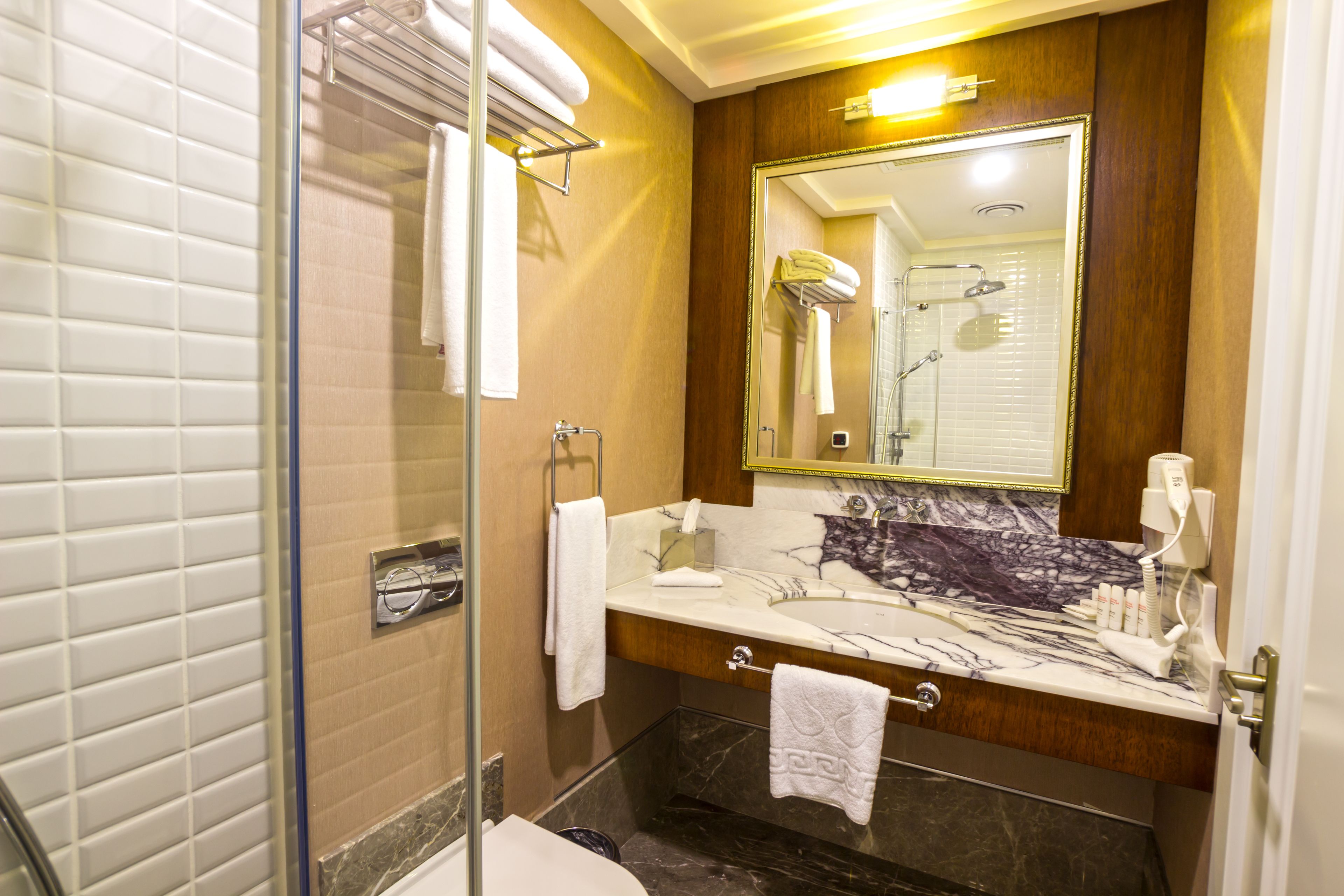 room | bathroom | shower, free toiletries, hair dryer, slippers