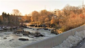 A river with rocks and trees in the background. - Chalet Inn Motel (Dryden)