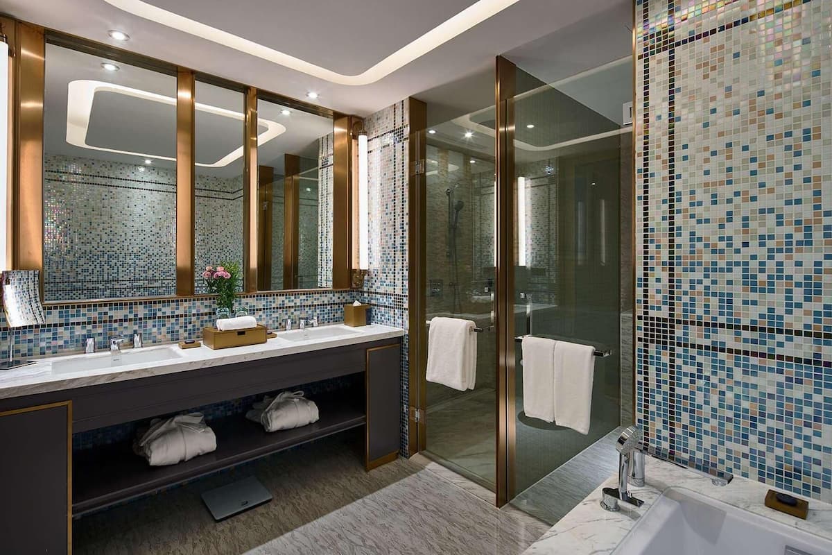 Bathroom | Separate bathtub and shower, designer toiletries, hair dryer, bathrobes