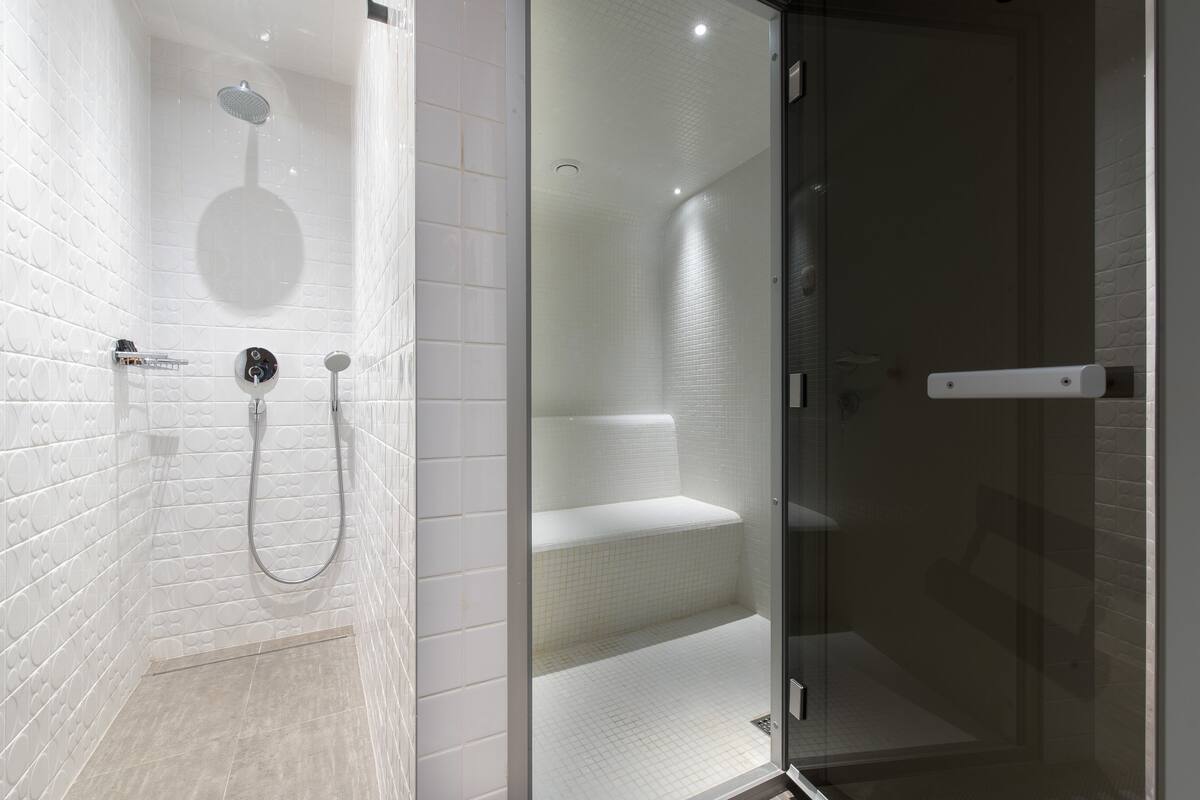 shower, free toiletries, hair dryer, slippers