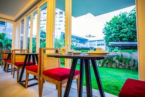 Breakfast served, local and international cuisine