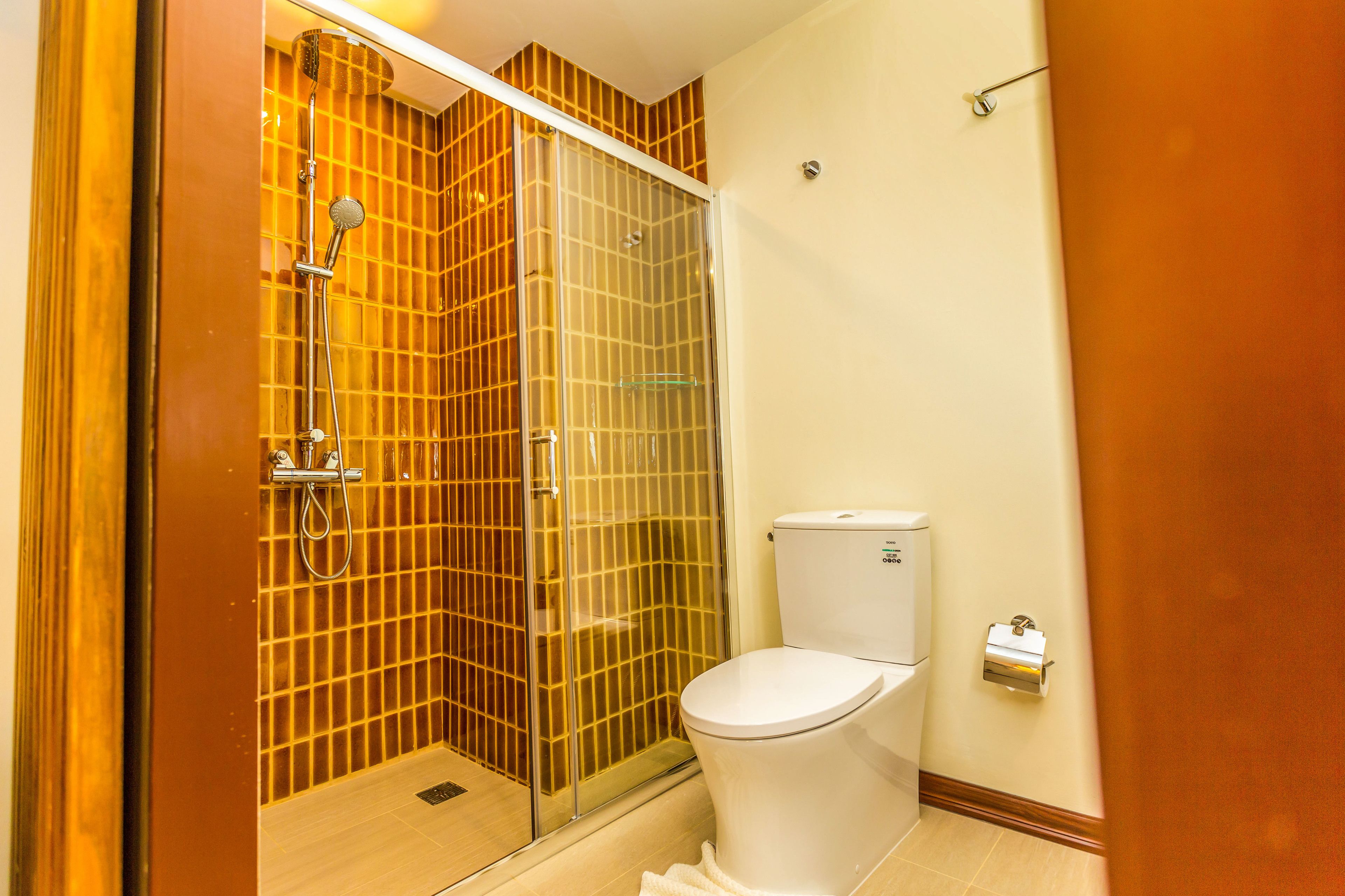 shower, free toiletries, hair dryer, towels