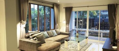 32-inch flat-screen TV with satellite channels, TV