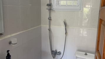 Shower, free toiletries, hair dryer, slippers