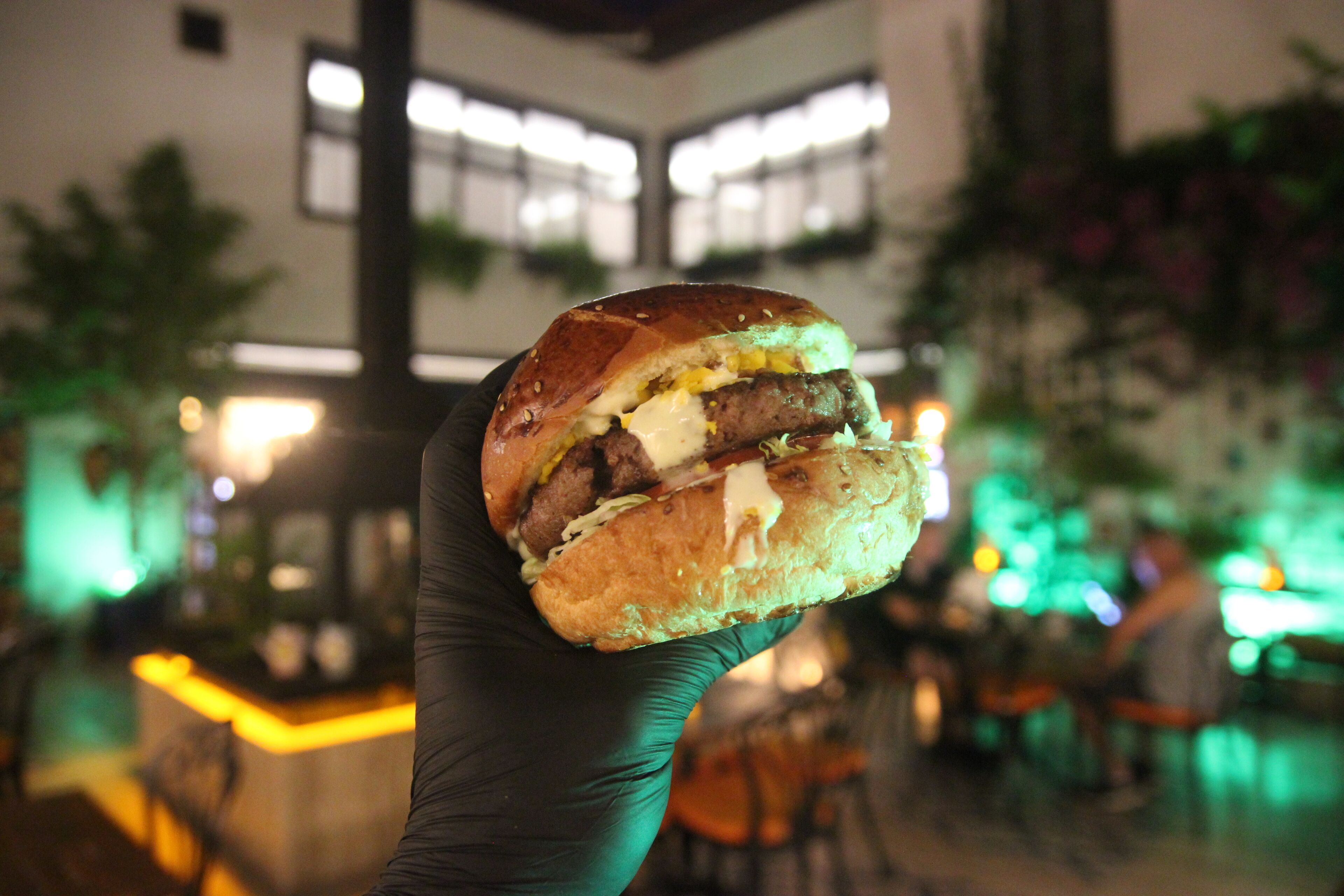 Uma pessoa segurando um sanduíche com pão, queijo e carne.