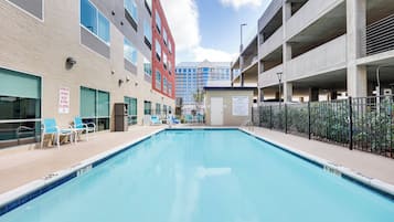 Outdoor pool, open 10:00 AM to 10:00 PM, sun loungers