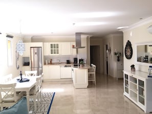 Full-size fridge, coffee/tea maker