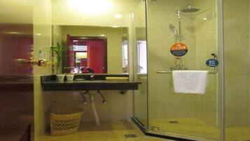 Shower, free toiletries, hair dryer, slippers