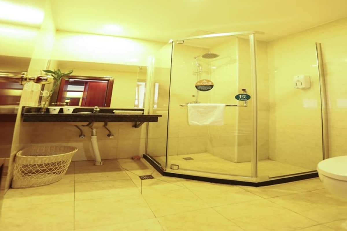 Shower, free toiletries, hair dryer, slippers