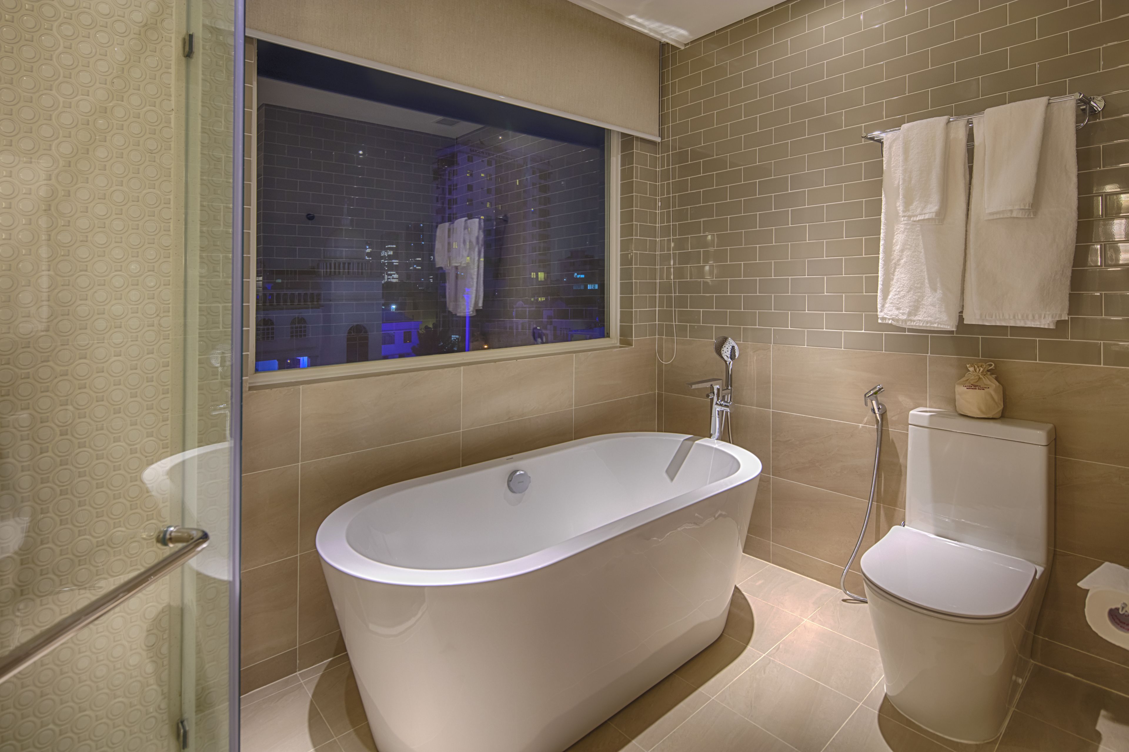 shower, rainfall showerhead, designer toiletries, hair dryer