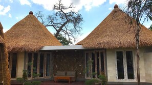 Family Bungalow, 2 Bedrooms, Connecting Rooms, Pool View | Terrace/patio