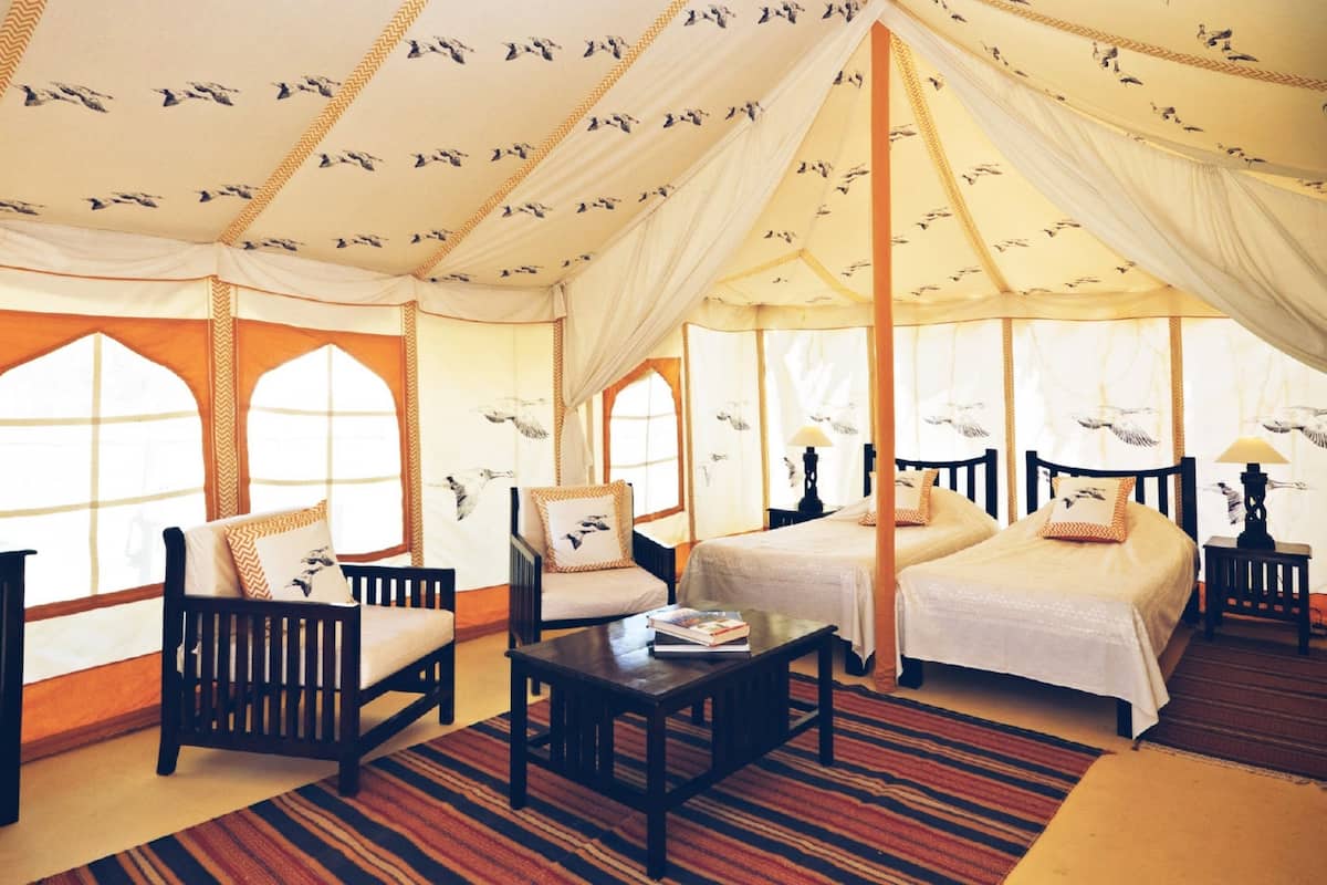Luxury Tent, 1 Bedroom, Garden View | 1 bedroom, Egyptian cotton sheets, premium bedding, desk