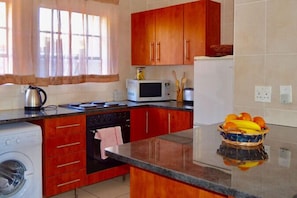 Full-sized fridge, microwave, oven, stovetop