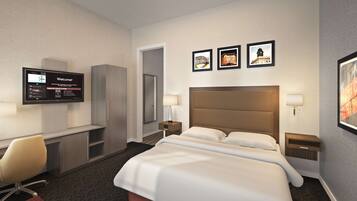 Room, 1 King Bed, Refrigerator | Hypo-allergenic bedding, blackout drapes, soundproofing